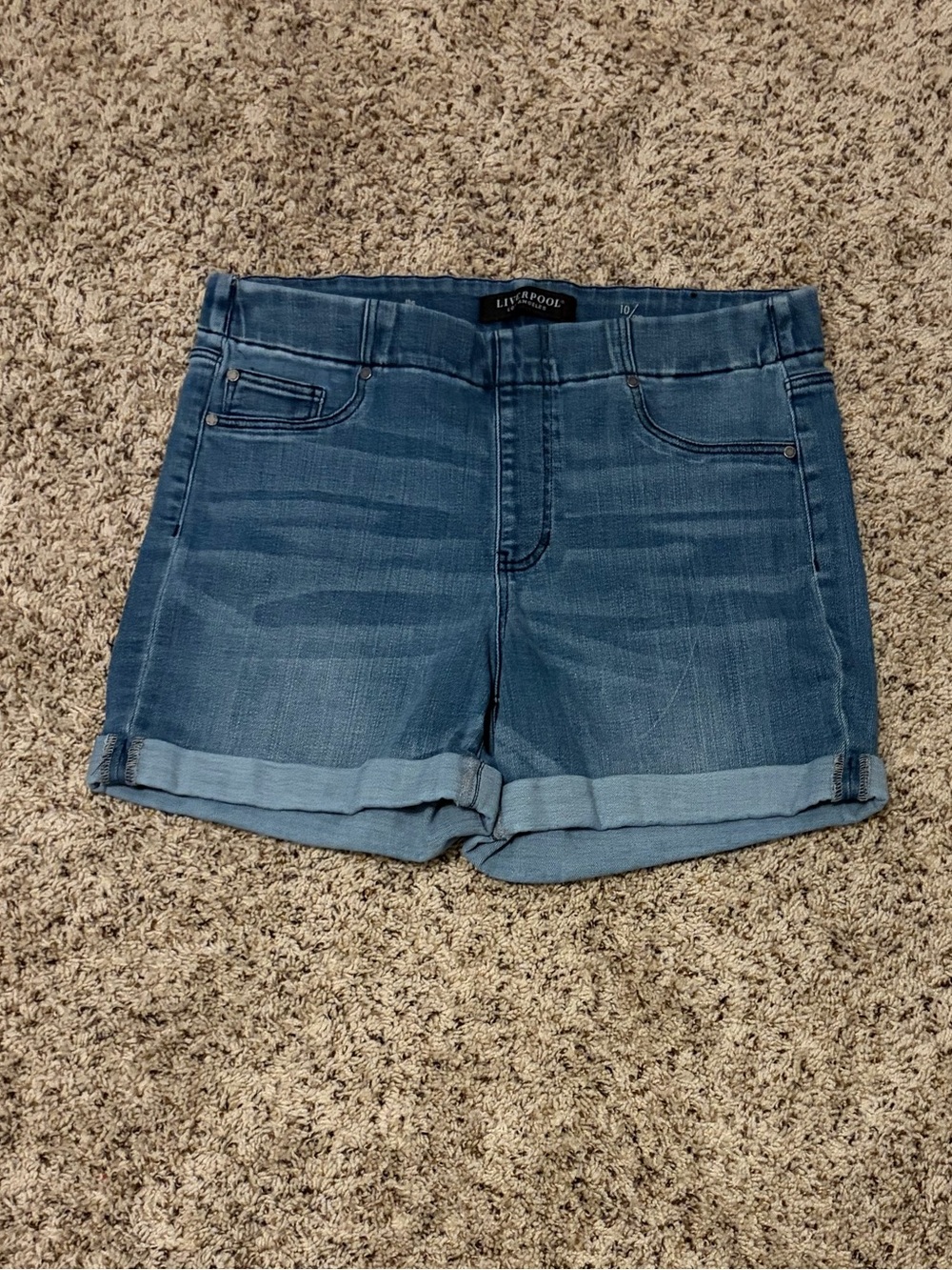 Liverpool Medium Blue Rolled Cuff Denim Shorts